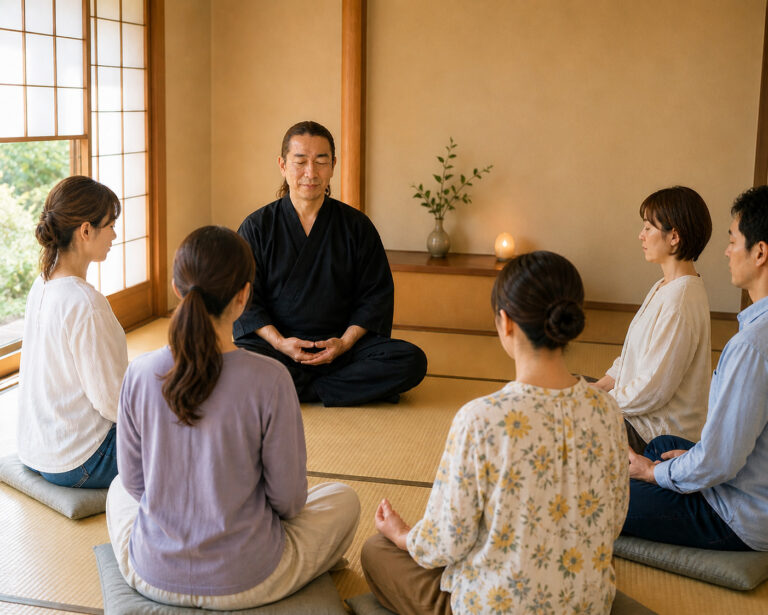 和室で静かな瞑想の時間を持つイメージ