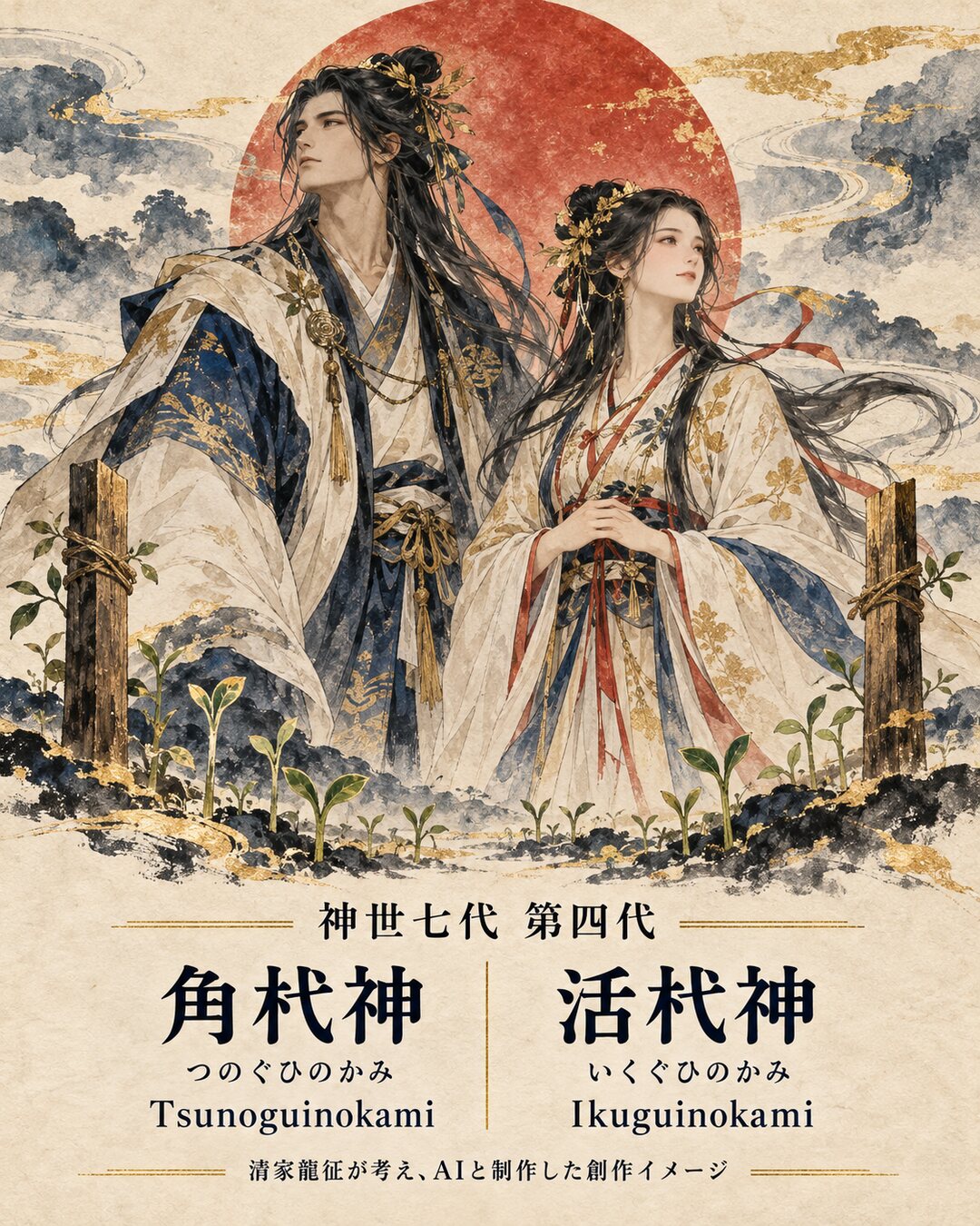 角杙神（つのぐひのかみ／つのぐいのかみ） Romanization: Tsunoguinokami 活杙神（いくぐひのかみ／いくぐいのかみ） Romanization: Ikuguinokami
